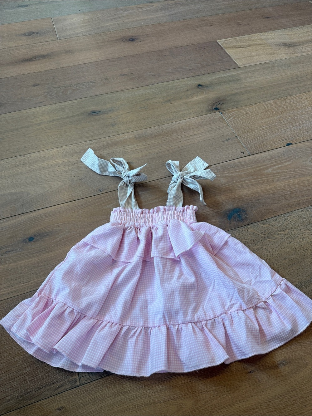 Lil Goldie Pink Gingham Ruffle Top with Tie Straps 12-18mths